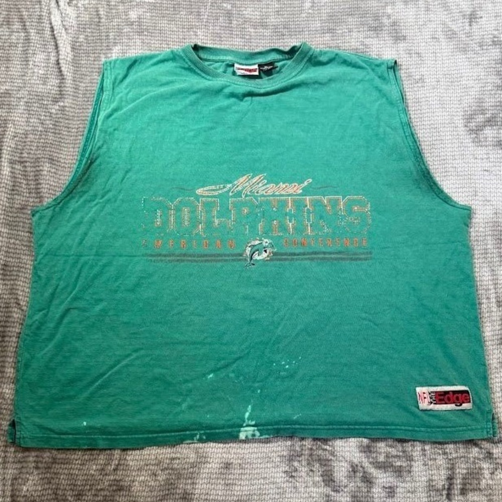 Vintage NFL Miami Dolphins Muscle 1997 Tee Shirt Green Sleeveless Distressed XL.